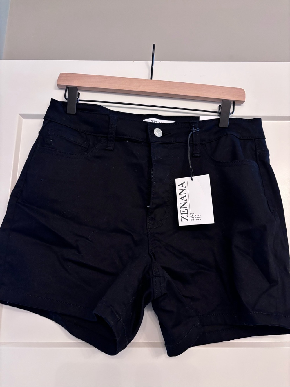 ZENANA Black Mid-Rise Denim Shorts